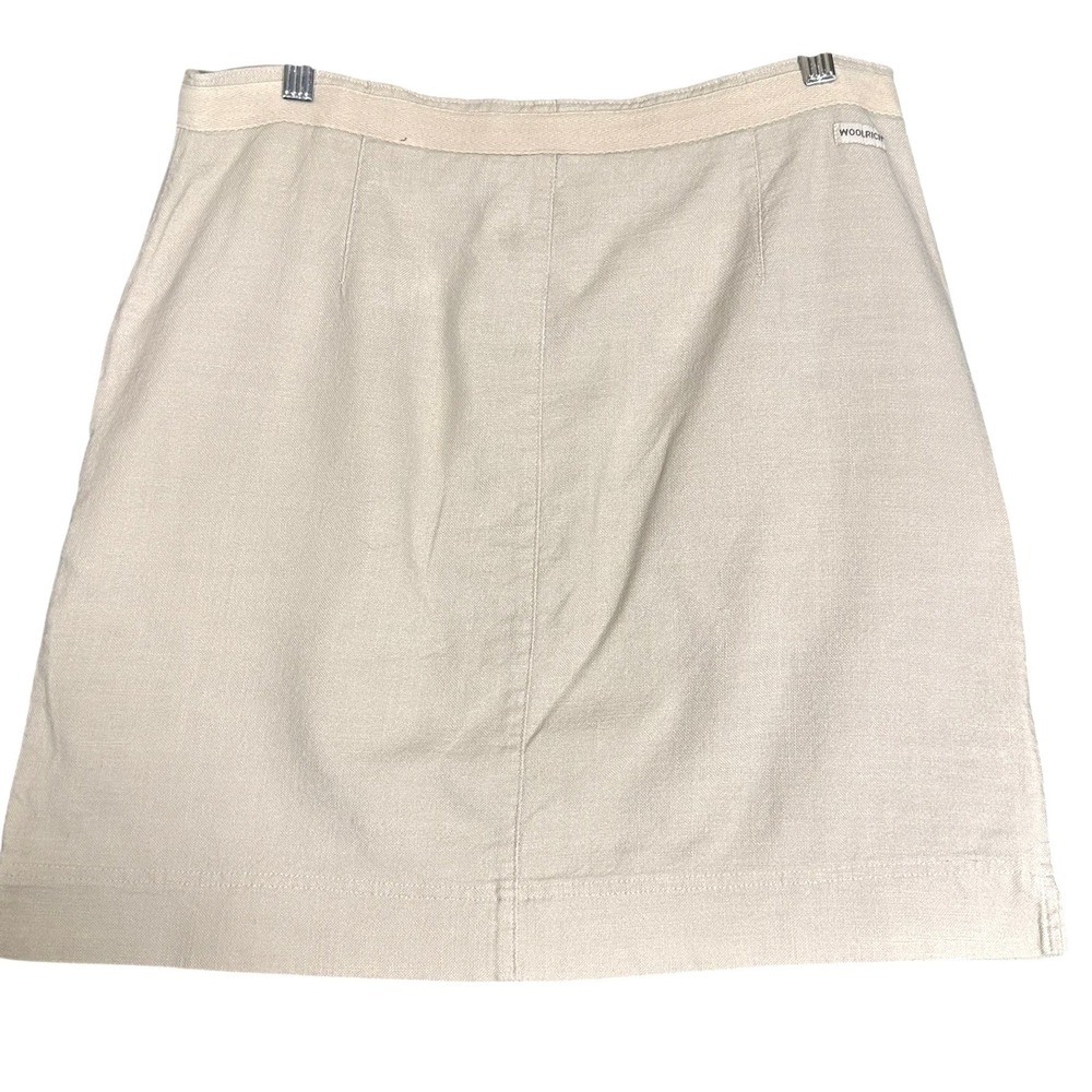 Woolrich Linen Blend A-Line Mini Skirt Beige Khaki Drawstring Pocket Size 12 - Picture 3 of 15